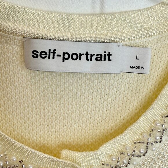 Self Portrait White Cream Knit Mini Dress - Size L - Picture 9 of 9